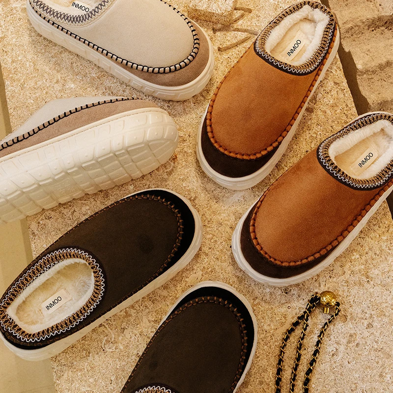 Womens winter snow shoes cashmere warm thick sole without heels semi cut cotton shoes cashmere warm boots 241031
