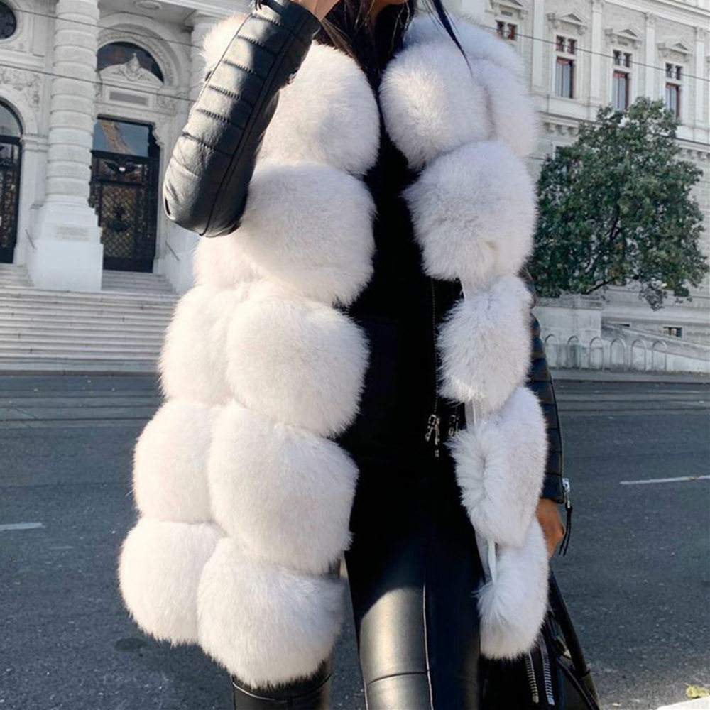 QUEENTINA Winter New Womens Natural Coat Brown Square Pattern Handcrafted Products Sleeveless Real Fox Fur Vest