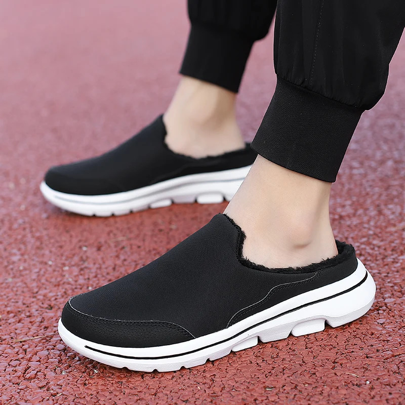 Winter Men Cotton Casual Shoes Comfortable Warm Mens Home Slippers Half Loafers Snow Shoes with Fur Slip-on Light Flat Shoes 241031