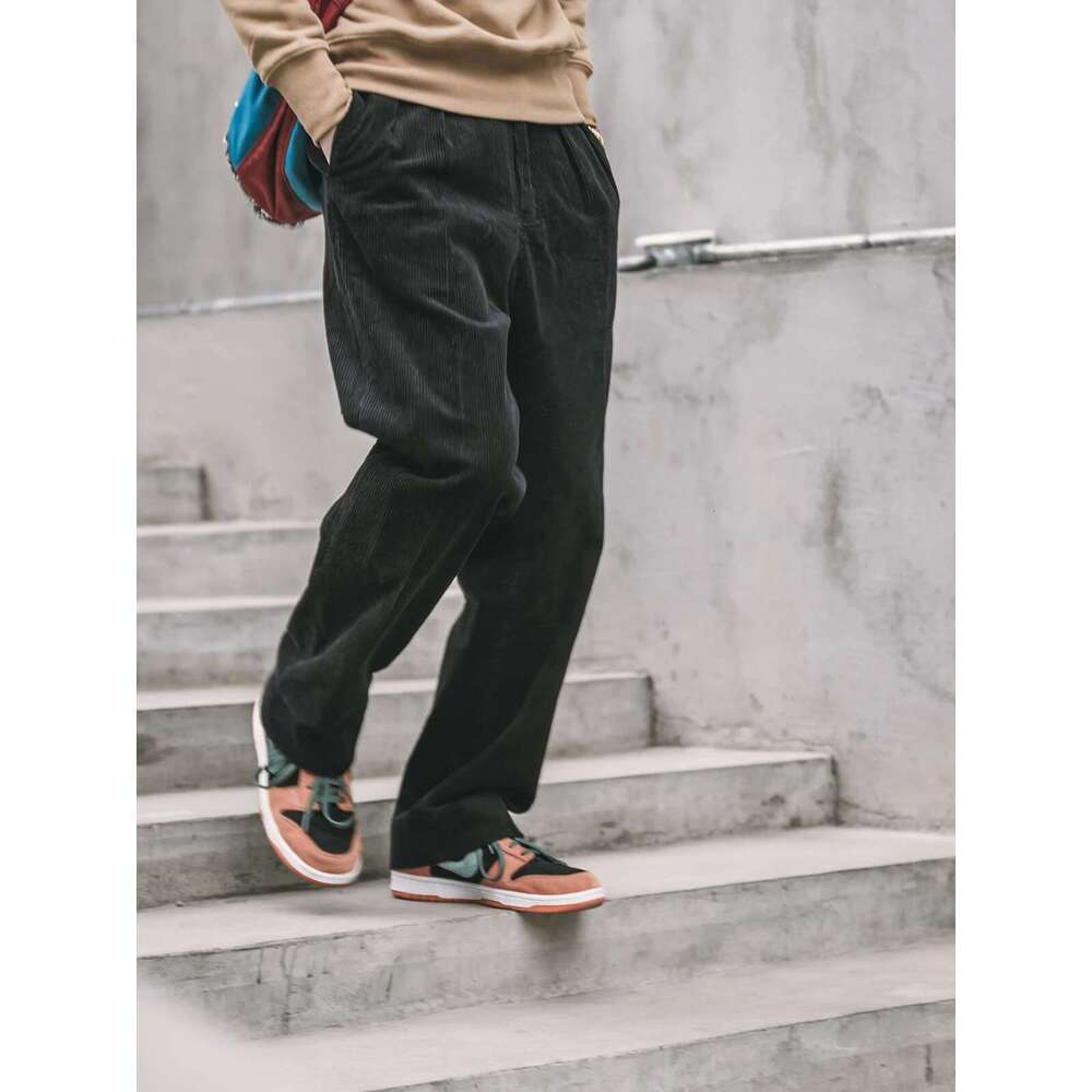Non Stock Pleated Front Corduroy Pants High Rise Mens Warm Slac Casual Trousers