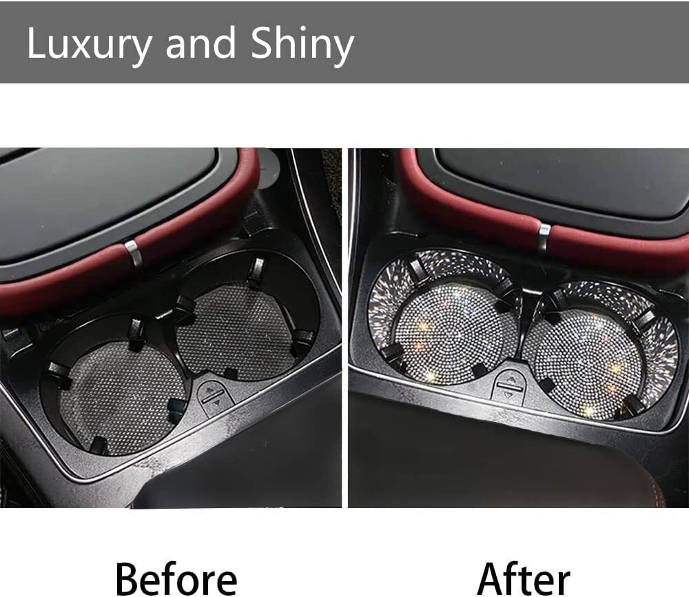 New 2Pcs Cute Bg Car Cup Holder Coaster Mat With Rhie For Women Girl Universal Anti Slip Automotive Interior Accessories