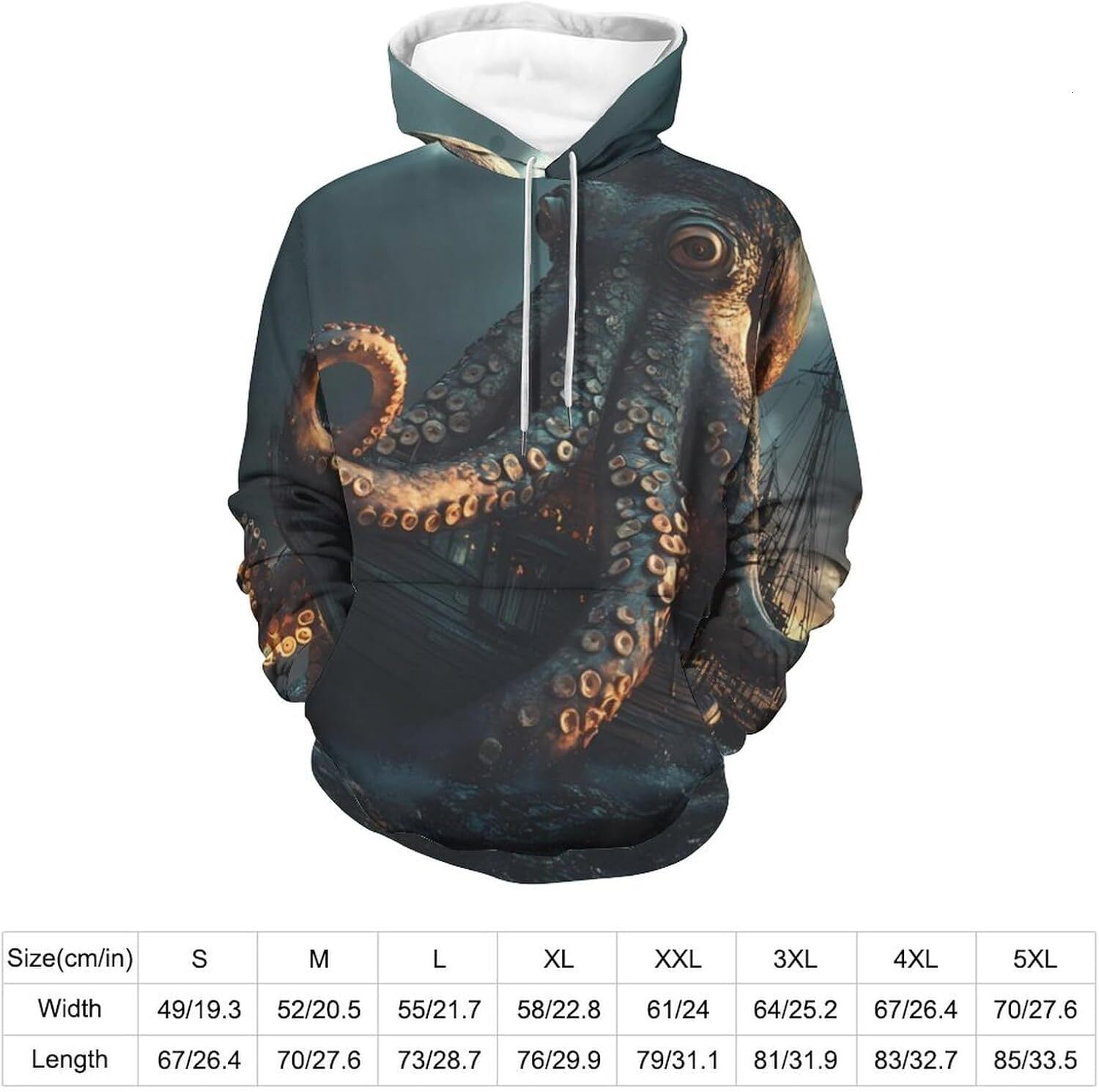 Hoodie for Mens Womens Vintage Sail Boat Cool Octopus Unisex Hoodies 3D Printed Pullover Sweatshirt Casual Hooded Sweater Tops Graphic Warm Hip Hop co