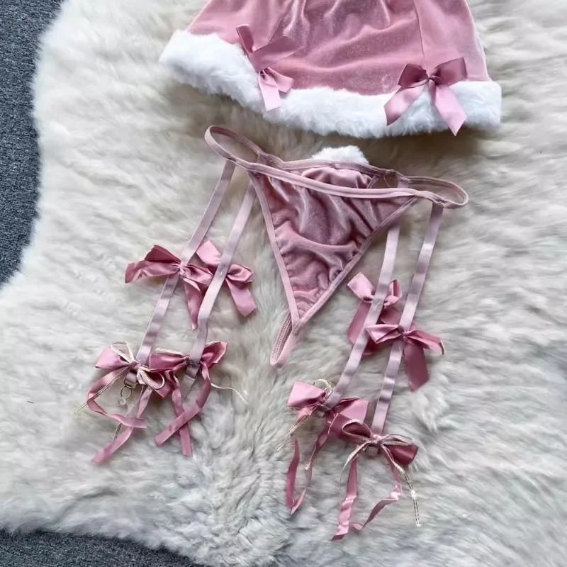 Sweet Bunny Christmas Lingerie Women Sexy Nightgowns Soft Velvet Off Shoulder Cute Rabbit Dress Lenceria Sexys Para Mujer Fina 241031