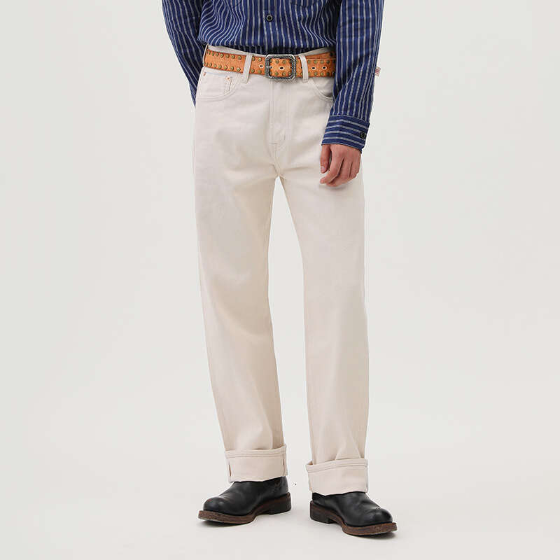 Men White Jeans For Seedge Denim Mid Waist Pants Workwear Trend 2023