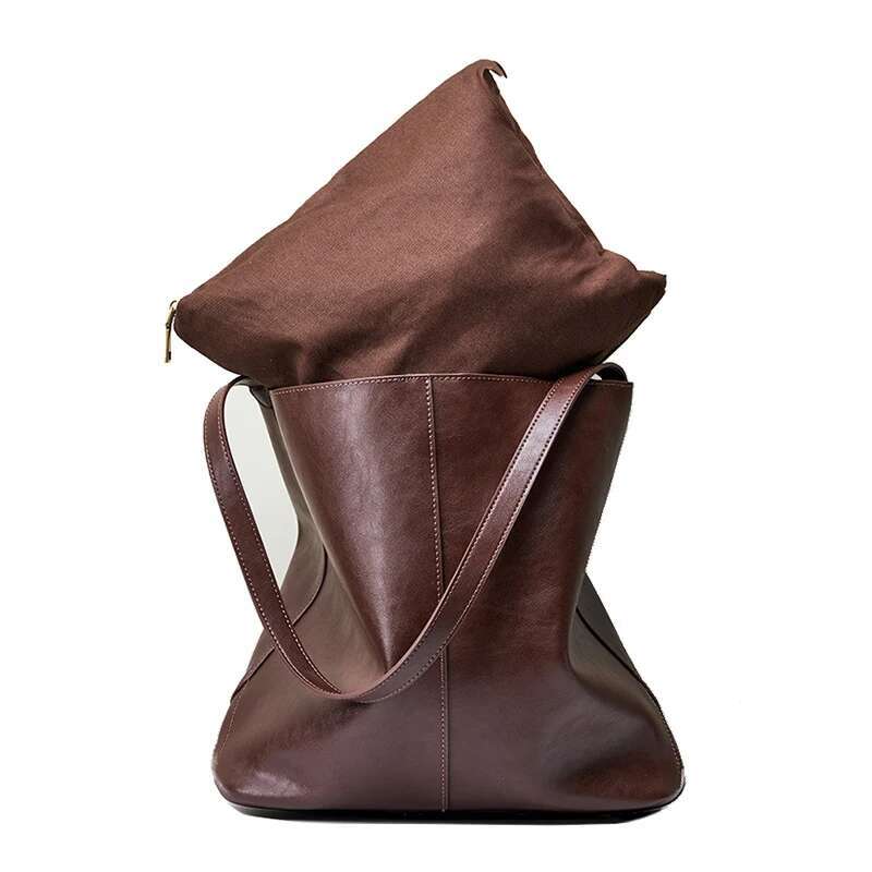 Women Tote Fashion Lady Large Capacity Bucket Cowhide Split Leather Laptop Handbag Casual Shoulder Bag For Girls