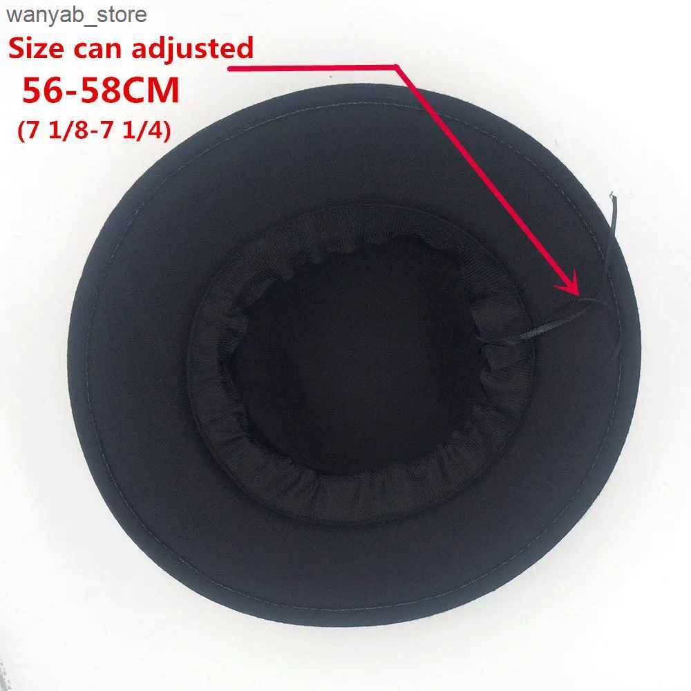Stingy Brim Hats New Fashion Wool Pork Pie Boater Flat Top Hat For Womens Mens Felt Wide Brim Fedora Gambler Hat L240910