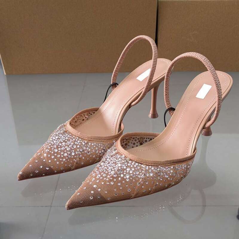 Summer New Women's Sandals Water Dia Bright Mesh High Heels Footwear Elegant Sgback Pointed Slip on Party Lady Shoes