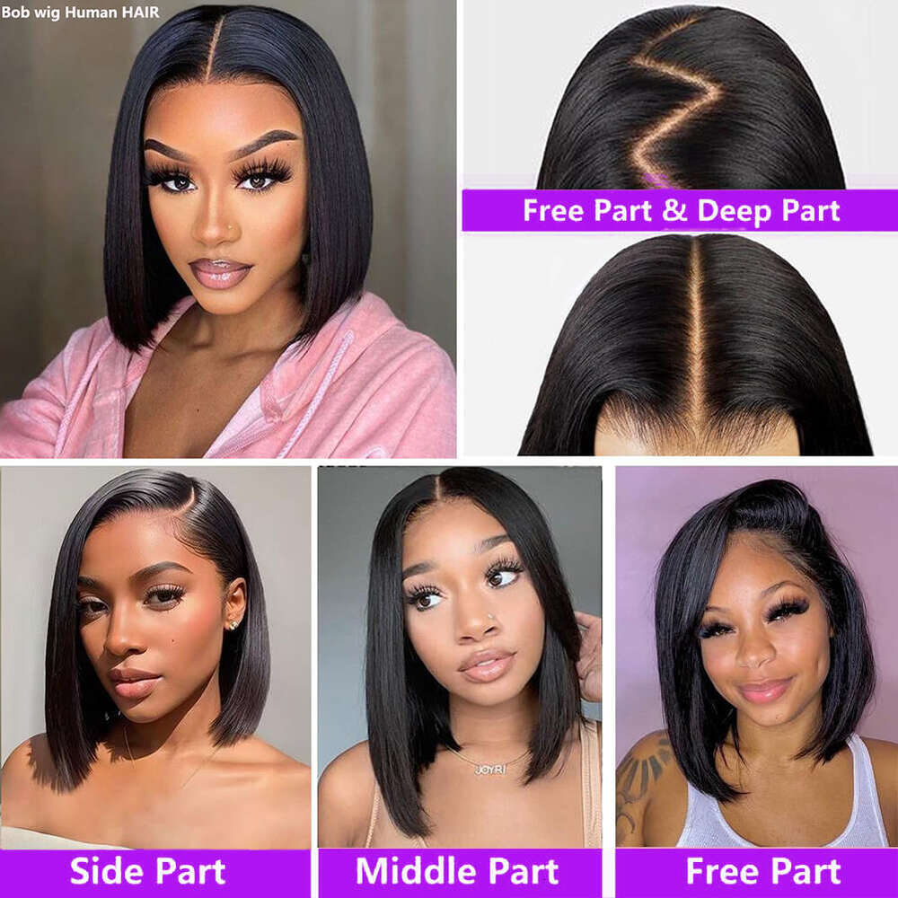 Wig 13X4 Front Human Hair 8-16 Inch Transparent Lace Straight Bob Wigs For Women 200% Density