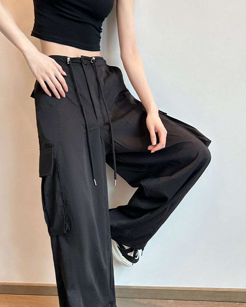 High street work trousers women 2024 loose thin thin section trend high waist speed trousers two wear wide leg trousers