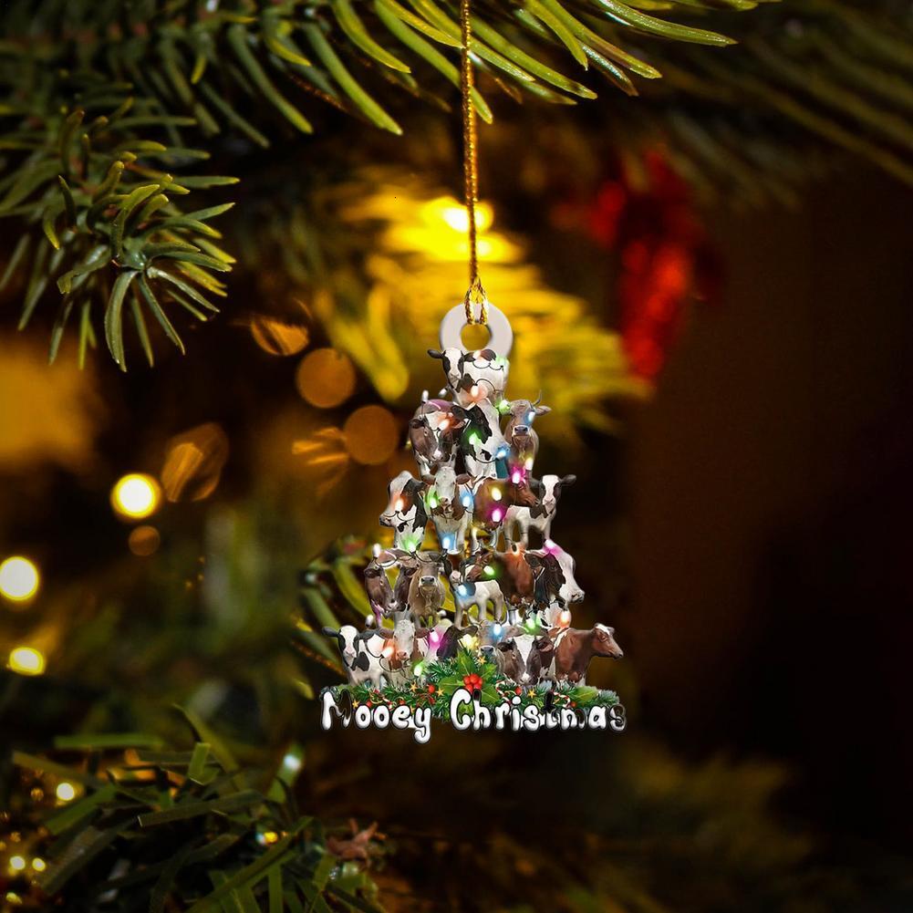 New 2022 2D Wood Christmas Decorations Bird Parrot Rooster Cows Book Colored Balls Xmas Tree Ornaments Home Decor New Year Gift