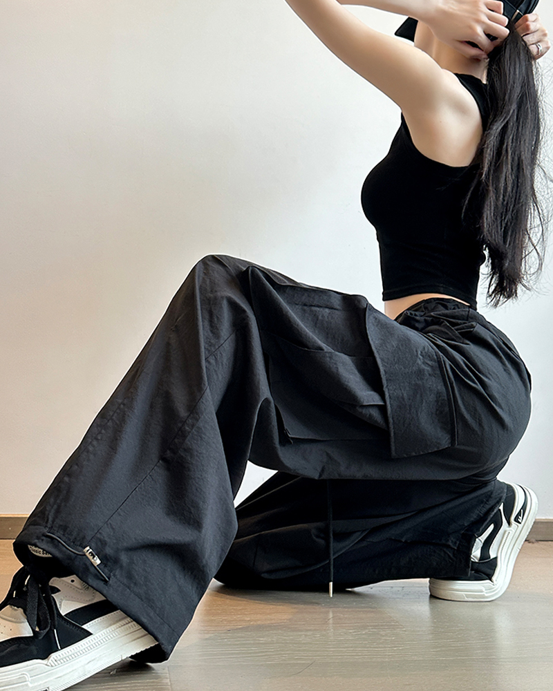 High street work trousers women 2024 loose thin thin section trend high waist speed trousers two wear wide leg trousers
