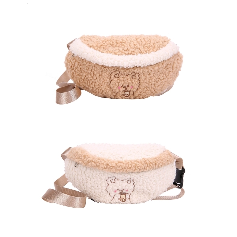 Waist Bags Cute Bear Embroidered Plush Bag Women Winter Soft Warm Belt Fanny Pack Bum Female Outdoor Sport Crossbody Chest Purse 230831