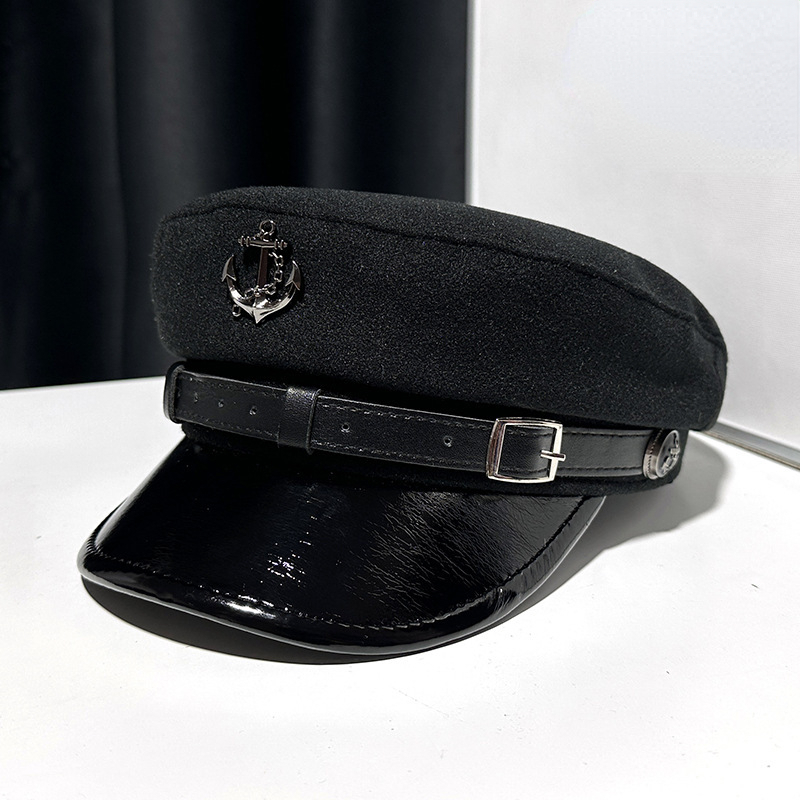 Ball Caps 2023 woolen leather belt navy hat fashion age reduction eave warm duck cap sboy woman 230831