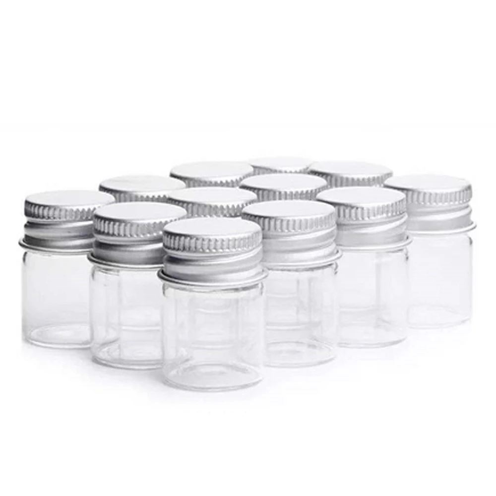 Glass Vials Small Bottles Mini Tiny Jars with Aluminum Screw Caps Sealed Top Metal Lids Cover For DIY Crafts