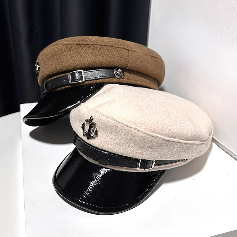 Ball Caps 2023 woolen leather belt navy hat fashion age reduction eave warm duck cap sboy woman 230831