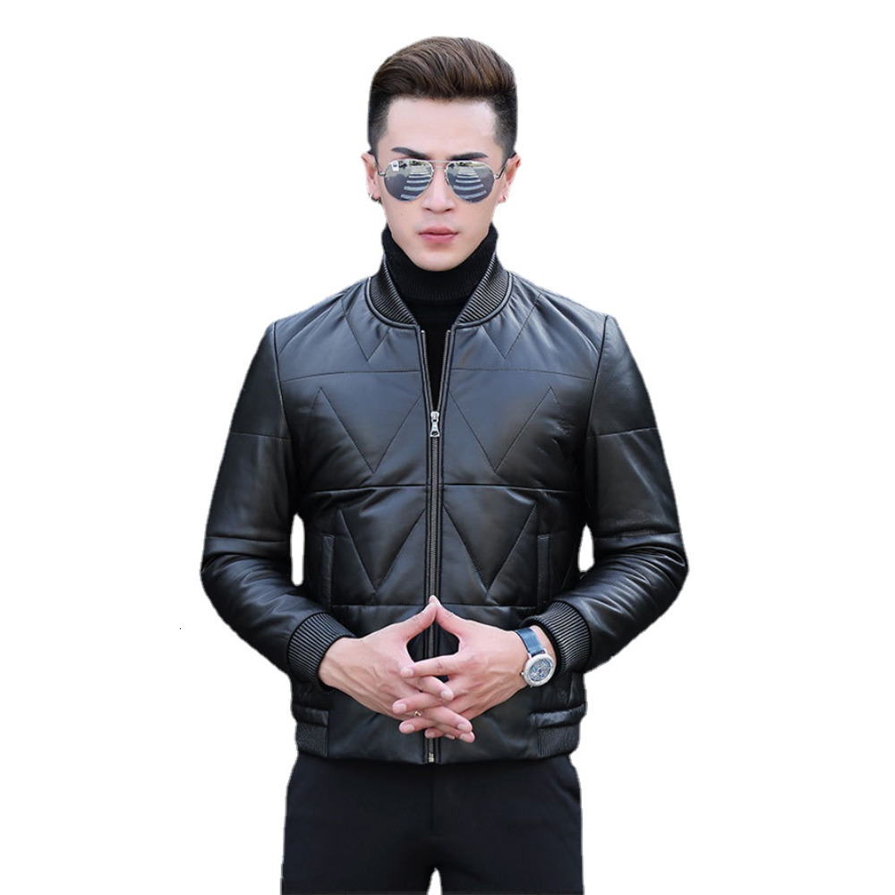 Men's Leather Faux Natural Genuine Clothes Sheepskin Baseball down Jacket Coat Short Korean Slim men motorcycle 230831Z