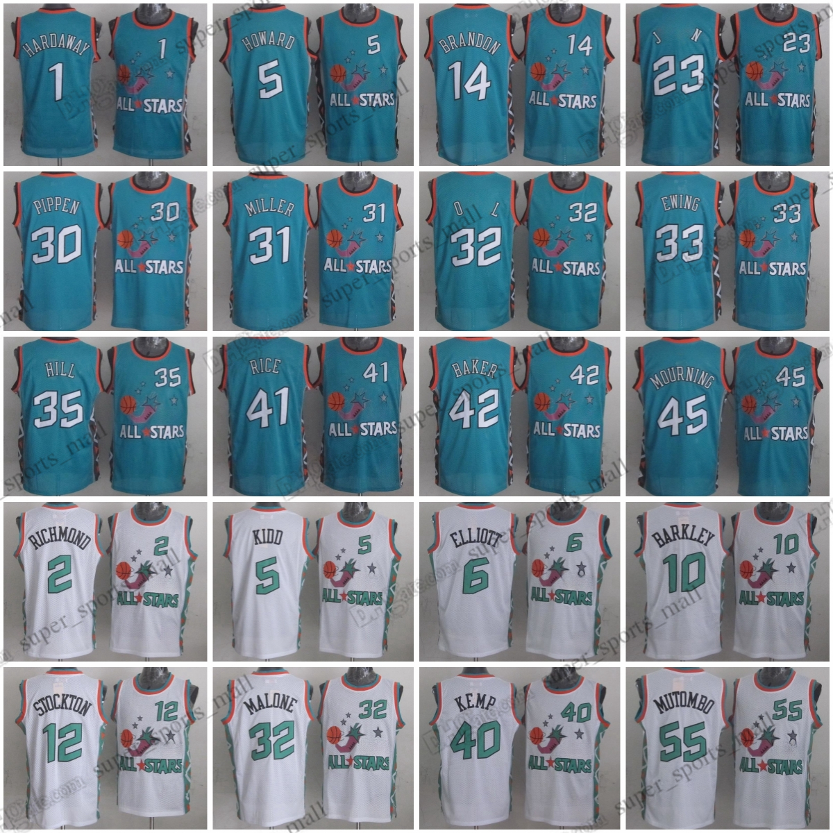 Custom XS-6XL 1996 All-Star Retro Basketball Jerseys Hardaway Richmond Howard Elliott Barkley Stockton Brandon Drexler Pippen Miller Malone Ewing Stitched Jersey