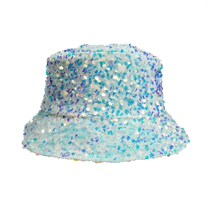 Wide Brim Hats Bucket Hats Man Woman Glitter Sequins Bucket Hat Fisherman Folded Windproof Panama Female 230831