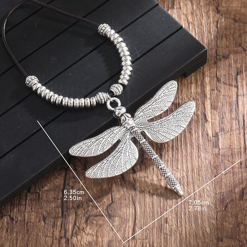 Pendant Necklaces Literary Retro CCB Alloy Beads Exaggerated Metal Dragonfly Women Bohemian Ethnic Style Leather Cord Necklace Jewelry 230831