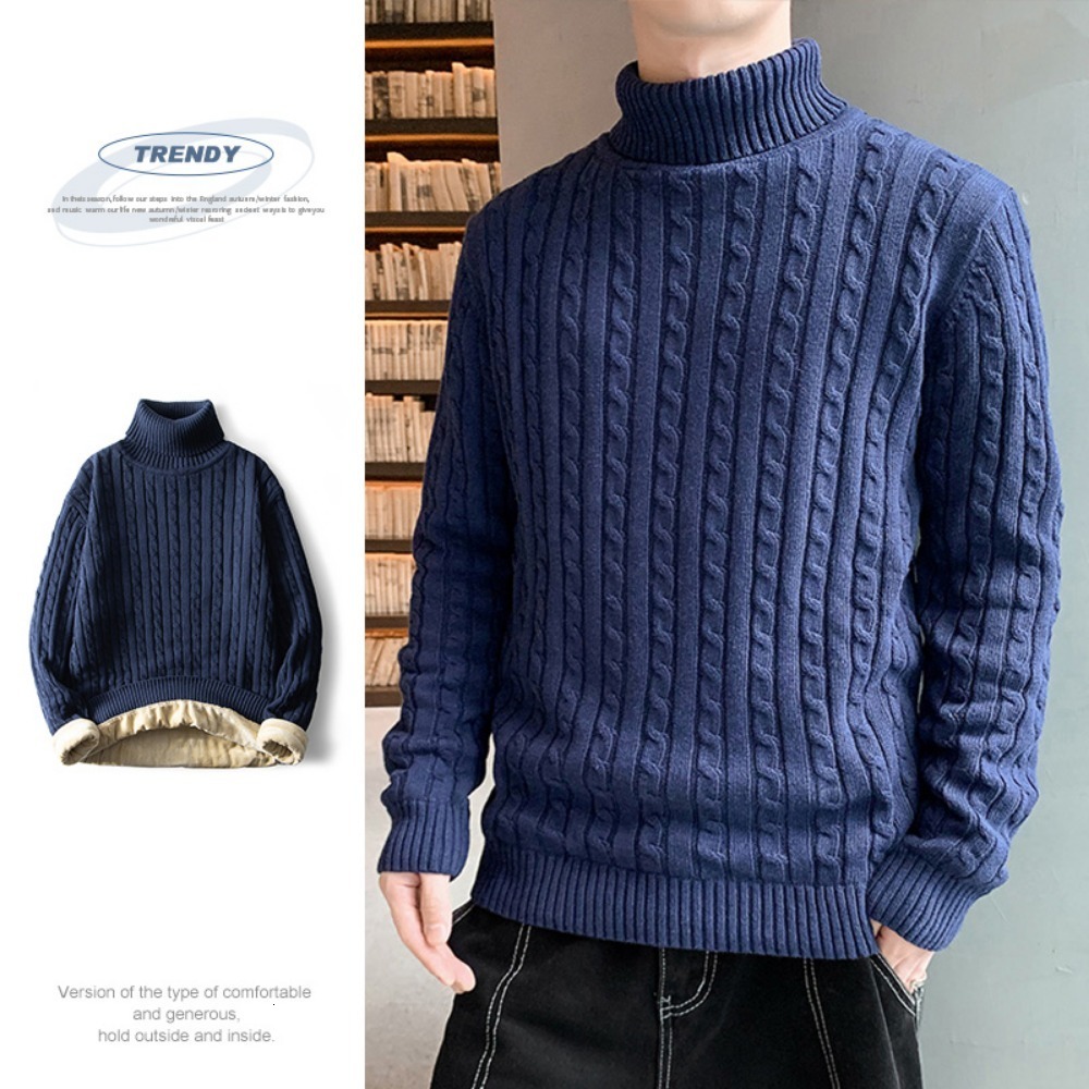 Men's Sweaters Turtle Neck Men Pullovers Autumn Winter Keep Warm Thicken Fur Lined Knitted Sweatshirts 2023 230831