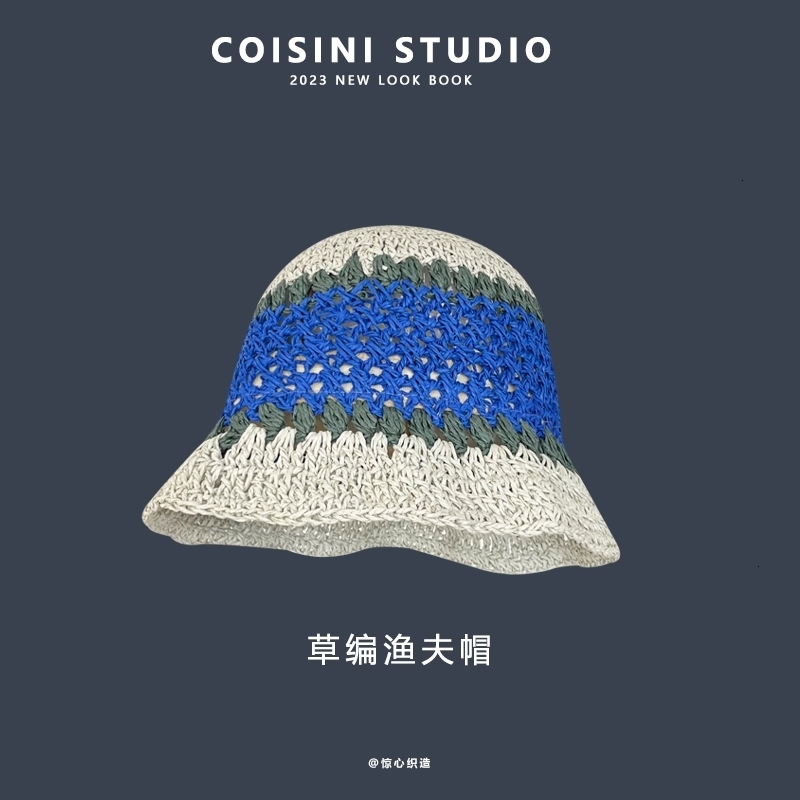 Wide Brim Hats Bucket Hats Japanese Retro Hollow Flower Handmade Knitted Hat Women s Spring Summer Breathable Sunscreen Sun Straw Bucket 230831