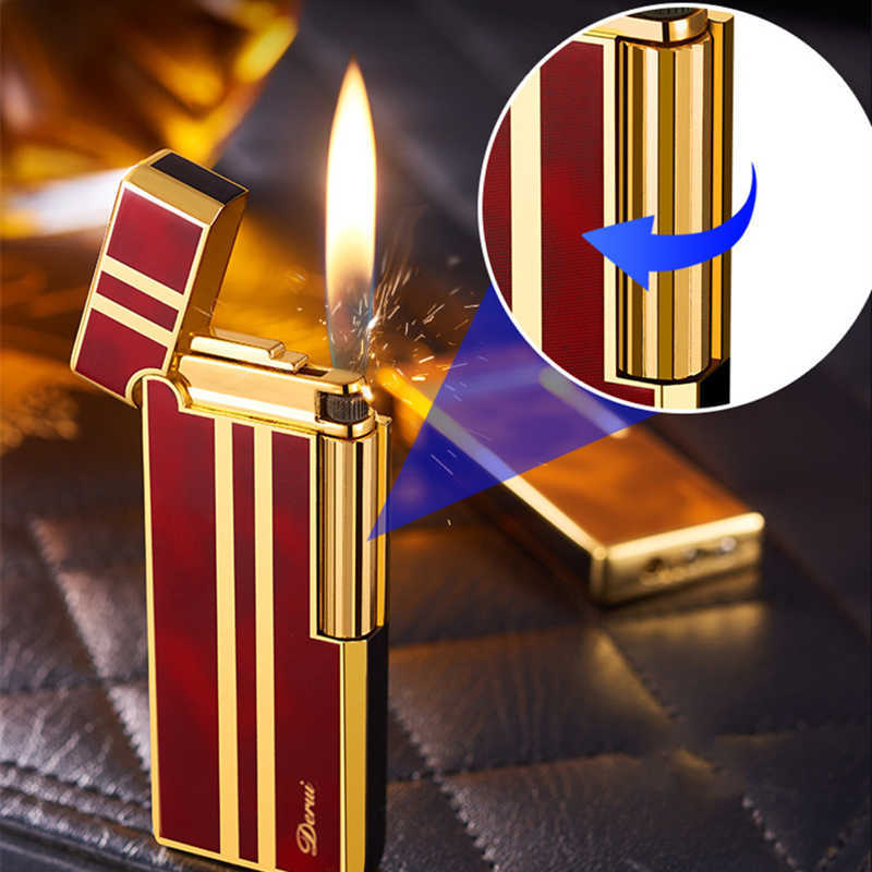 DERUI Ultra Thin Metal Butane No Gas Lighter Grinding Wheel Side Slip Ignition Mini Inflatable Portable Smoking Accessories Gadgets 73Z3 W260202