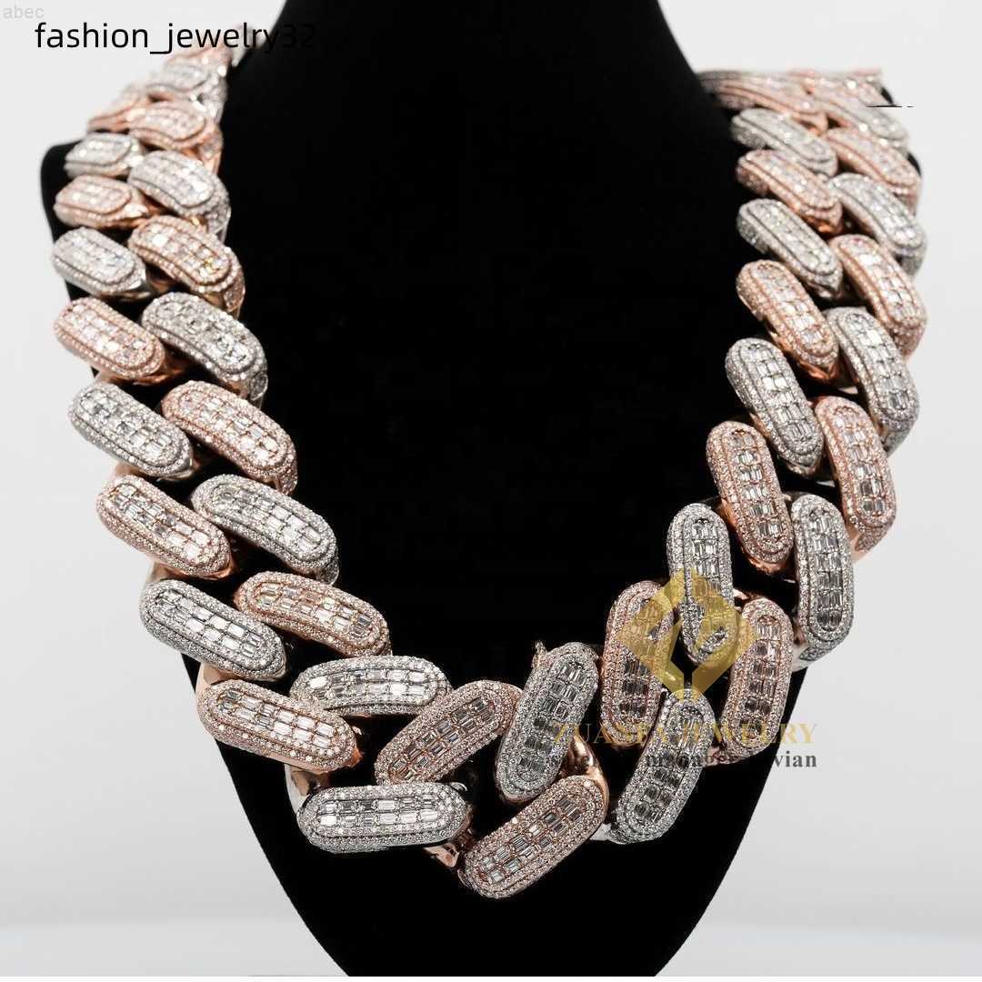 necklace moissanite chain Big Heavy Mens Necklace Silver 925 Iced Out Vvs Moissanite Baguette Diamond Hip Hop Iced Out Cuban Link Chain