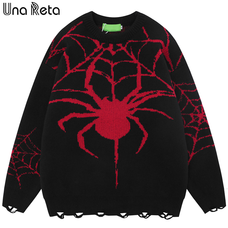 Men's Sweaters Una Reta Holes Sweater Men Pullovers Autumn Winter Harajuku Casual Hip Hop Jacquard Printing Knitwears Tops Unisex 230831