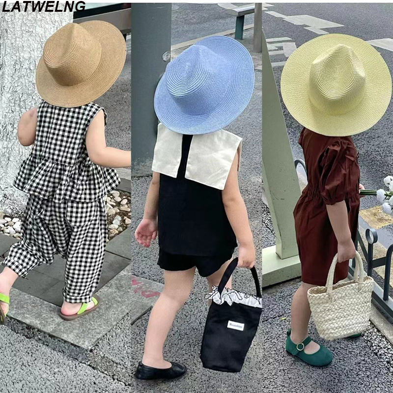 Wide Brim Hats Bucket Fashion Parent child Straw Hat Girls Boys Sun Beach Foldable Women Panama Summer Fedros Holiday Gifts Wholesale 230831