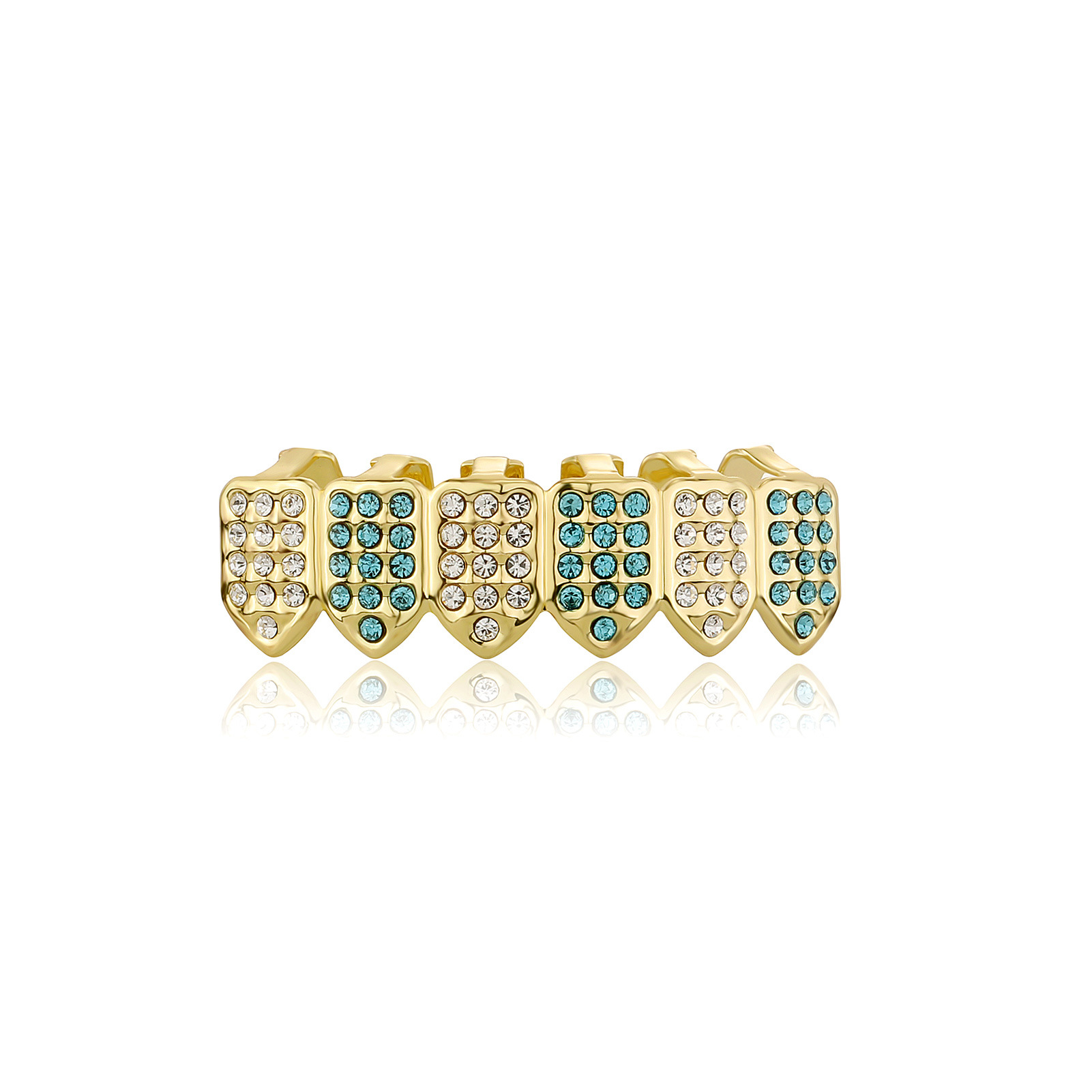 18K Real Gold Vampire Teeth Fang Grillz Punk Hip Hop CZ Cubic Zircon Poker Letters Iced Out Diamond Grills Braces Tooth Cap Rapper Jewelry for Cosplay