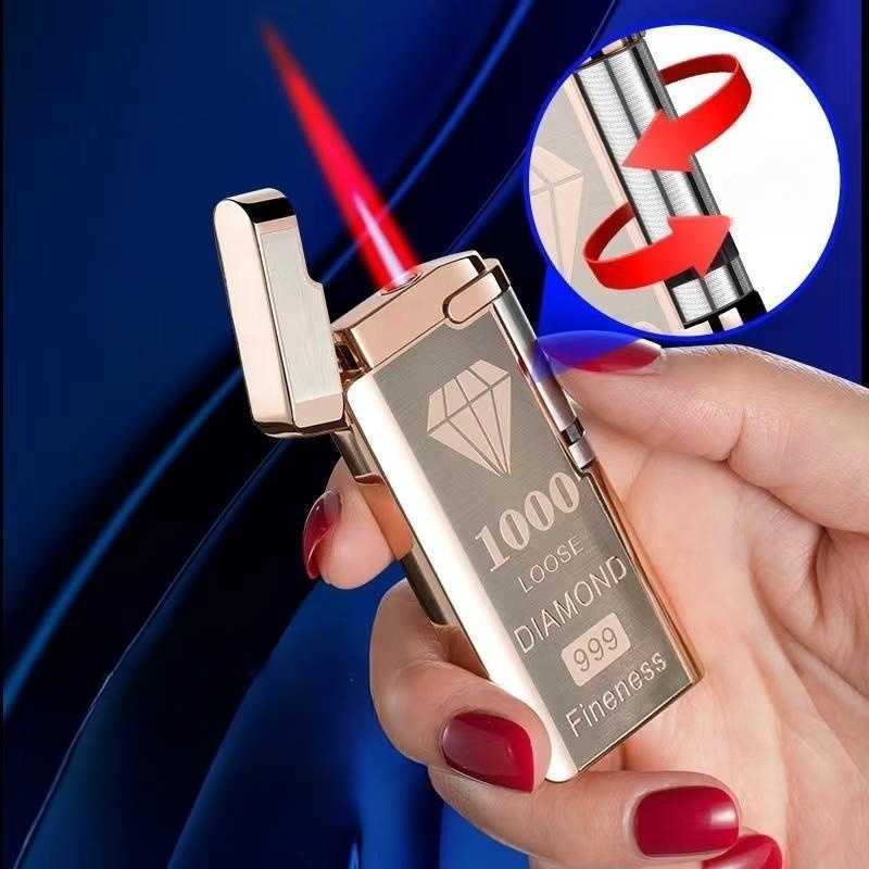 Metal Electroplated Thin Windproof Red Flame Inflatable Lighter Roller Sideslip Ignition Battery Butane No Gas Gift GRVE