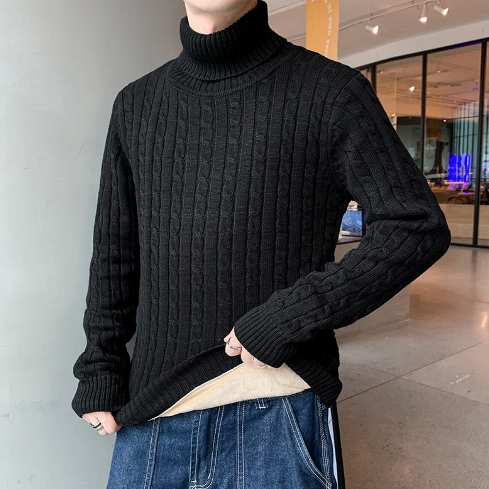 Men's Sweaters Turtle Neck Men Pullovers Autumn Winter Keep Warm Thicken Fur Lined Knitted Sweatshirts 2023 230831