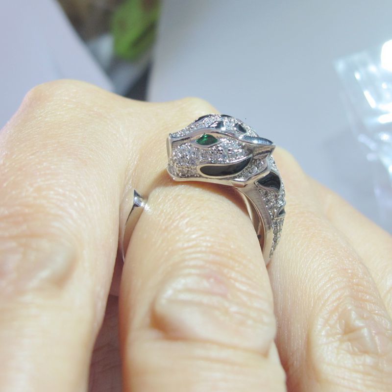 Wedding Rings Black spot Leopard Head paved 3A Cubic Zirconia Stone Animal Panther Ring Adjustable for Men Women copper Party jewelry 230831