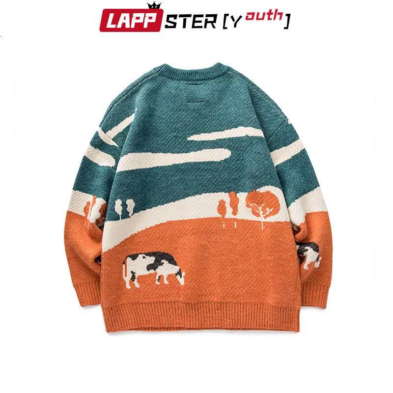 Men's Sweaters LAPPSTERYouth Men Cows Vintage Winter 2023 Pullover Mens ONeck Korean Fashions Sweater Women Casual Harajuku Clothes 230831