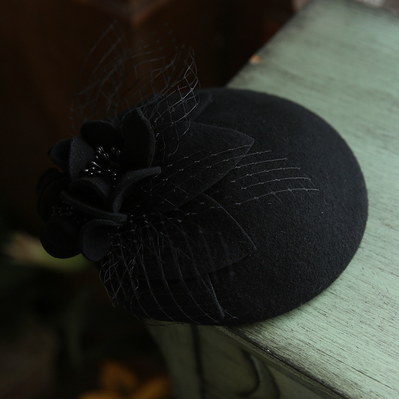 Wide Brim Hats Bucket Vintage Pure Wool Fedora Cap Women Mesh Flower Hat Headwear Elegant Ladies Autumn Pillbox 230831