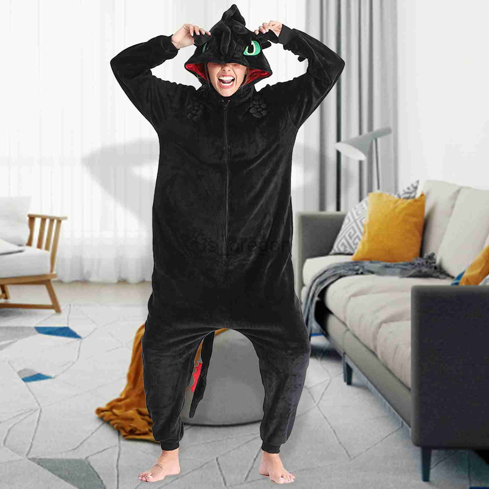 home clothing Pjsmen Toothless Pajamas with Shoes Animal Dragon Train Flannel Costume Winter Plush Onesie PJS Cosplay Family Woman Adult L23113