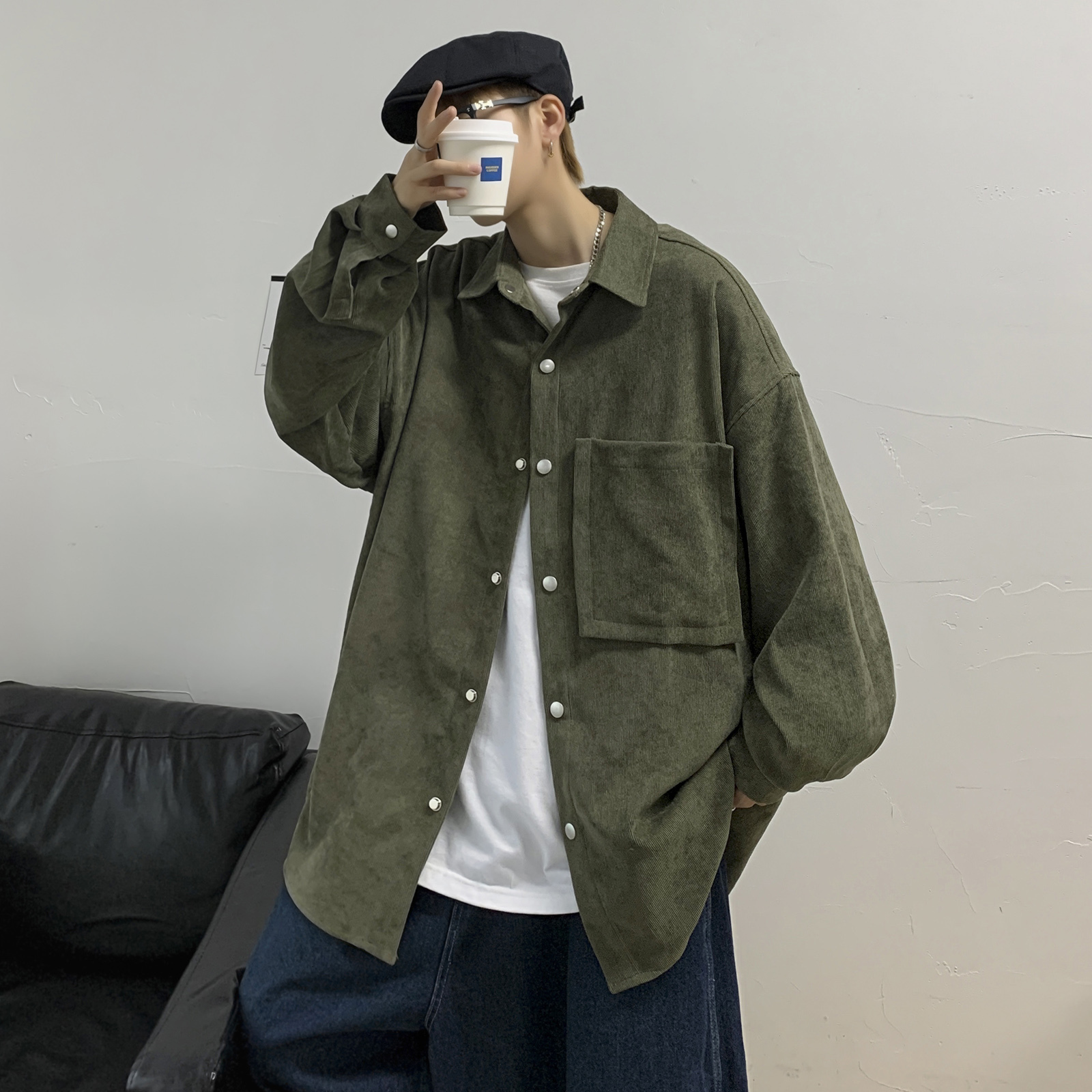 Men's Trench Coats Men Shirts Autumn Fashion Slim Fit Vintage Corduroy Shirt Male Casual Loose Long Sleeve Tops 230831