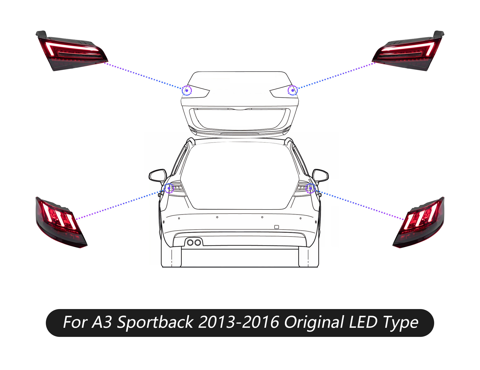Car Tail Lights for Audi A3 LED Tail Light 2013-20 19 S3 Sportback Rear Lamp LED Turn Signal Taillight Reverse