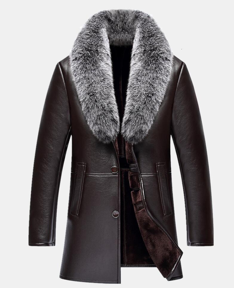 Men's Leather Faux Autumn Winter Real fur collar VNeck Men Long Style Sheep leather Male Fur Solid Color Outerwear Coat Thick Warm Parkas y230831