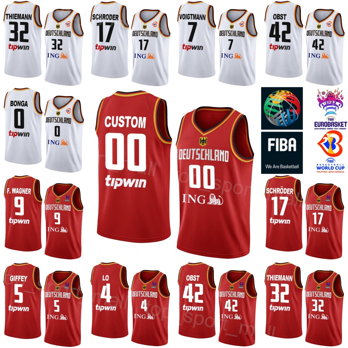 2023 Jersey Printed Basketball Germany World Cup 17 Dennis Schroder 42 Andreas Obst 32 Johannes Thiemann 4 Maodo Lo 10 POWER FORWARD 81932 819 42154 15 35949 3599