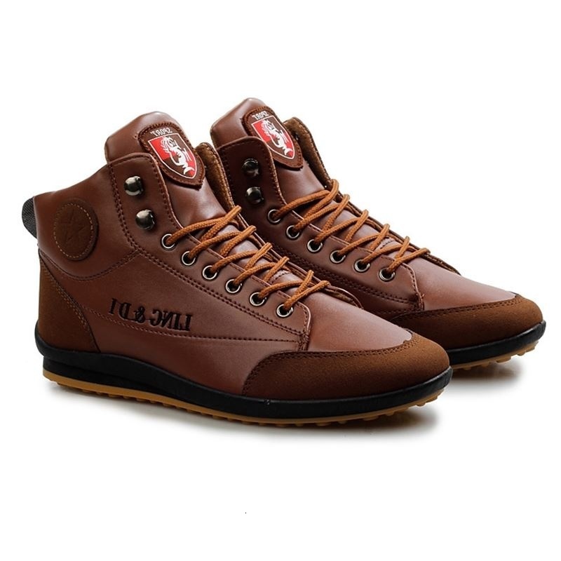 Boots Men Leather PU Shoes Plus Size Fashion Sneakers Man Casual Ankle Loafers Hightop Nonslip Student Trainers 230831