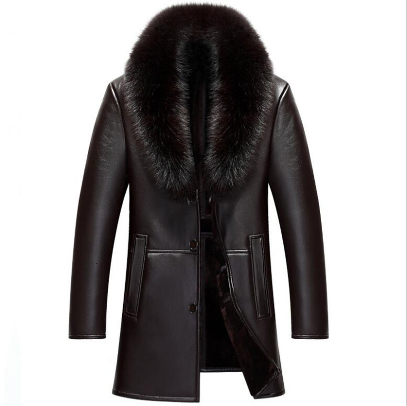 Men's Leather Faux Autumn Winter Real fur collar VNeck Men Long Style Sheep leather Male Fur Solid Color Outerwear Coat Thick Warm Parkas y230831