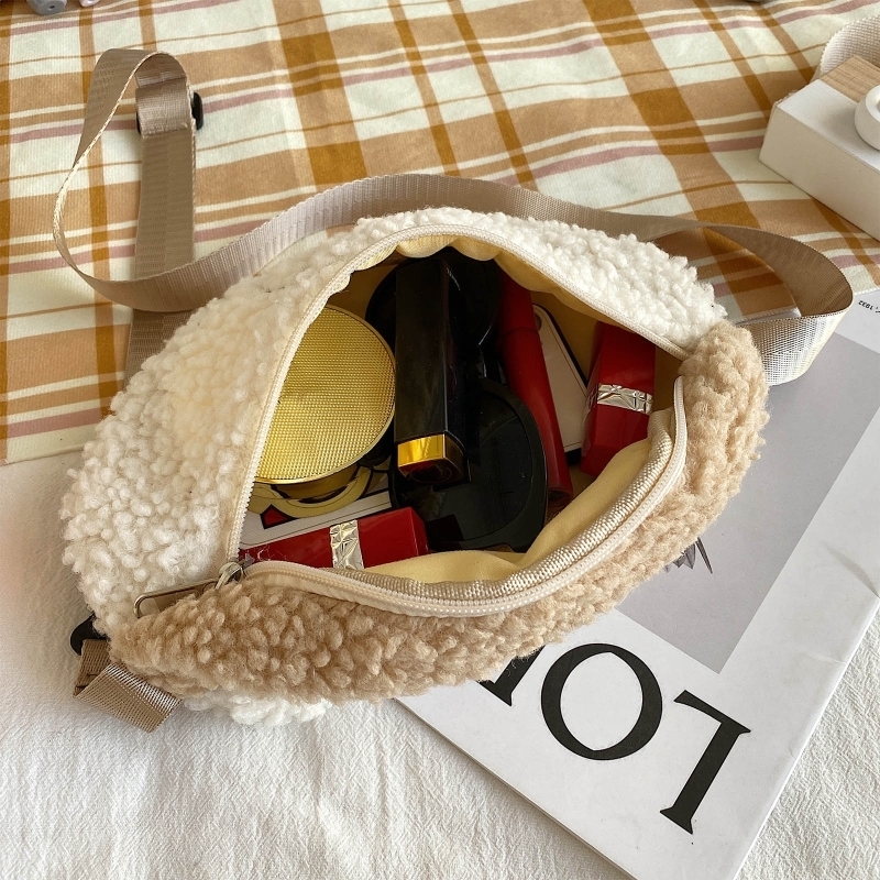 Waist Bags Cute Bear Embroidered Plush Bag Women Winter Soft Warm Belt Fanny Pack Bum Female Outdoor Sport Crossbody Chest Purse 230831