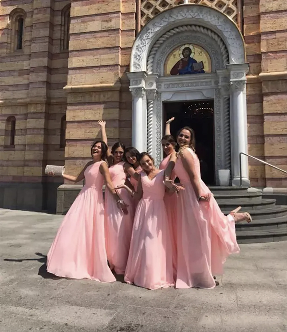 Pleated Chiffon Country Beach Bridesmaid Dresses 2023 Floor Length Wedding Party Dress Brautjungfernkleid Robe demoiselle d'honneur