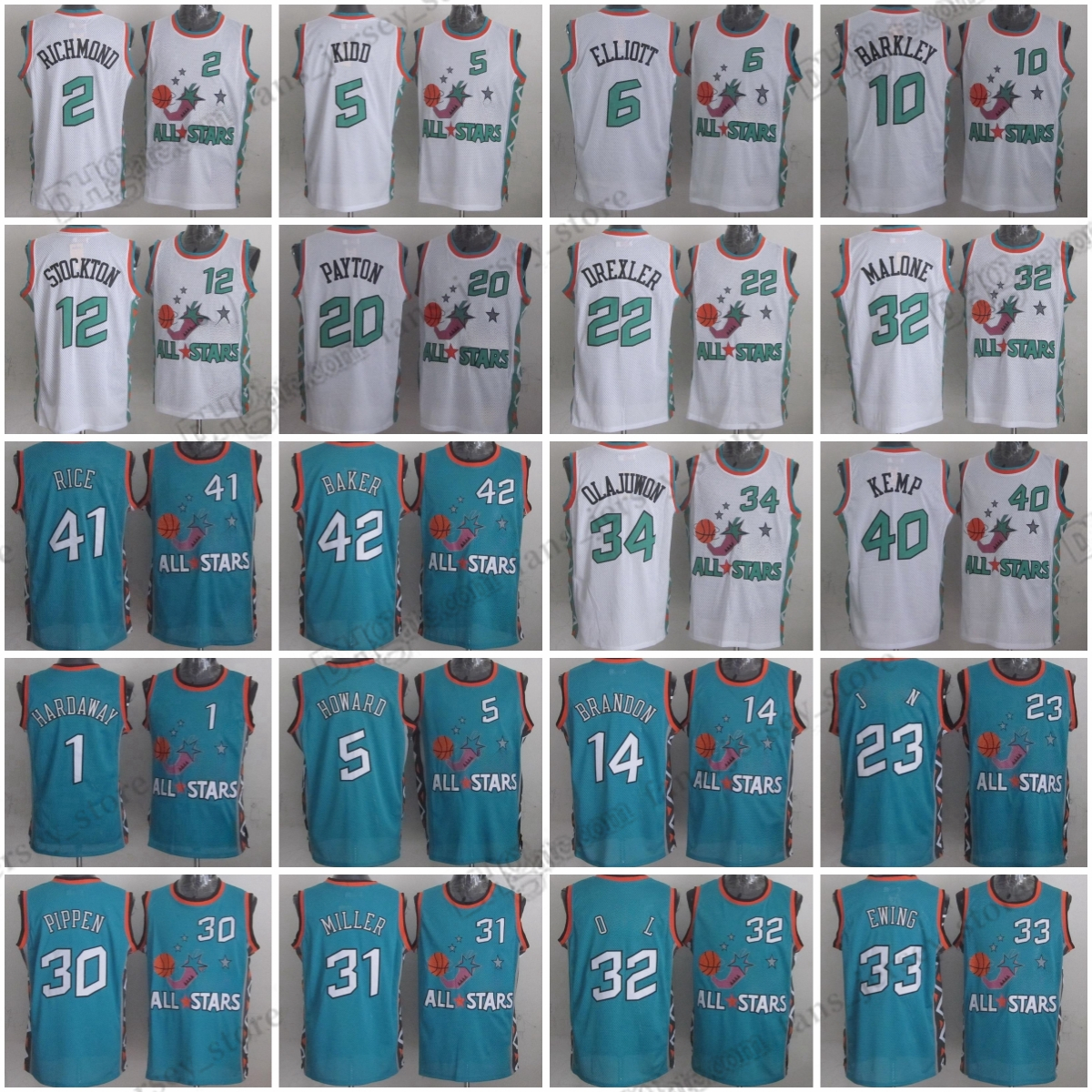 1996 All-Star Retro Basketball jerseys Hardaway Richmond Howard Elliott Barkley Stockton Brandon Payton Drexler Pippen Miller Malone Ewing Olajuwon Hill Kemp Rice