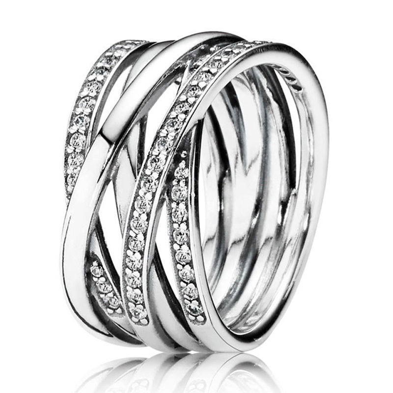 Wedding Rings 925 Sterling Silver Ring Rose Openwork Entwined Crossover Pave Triple Band For Women Jewelry Gift 230831