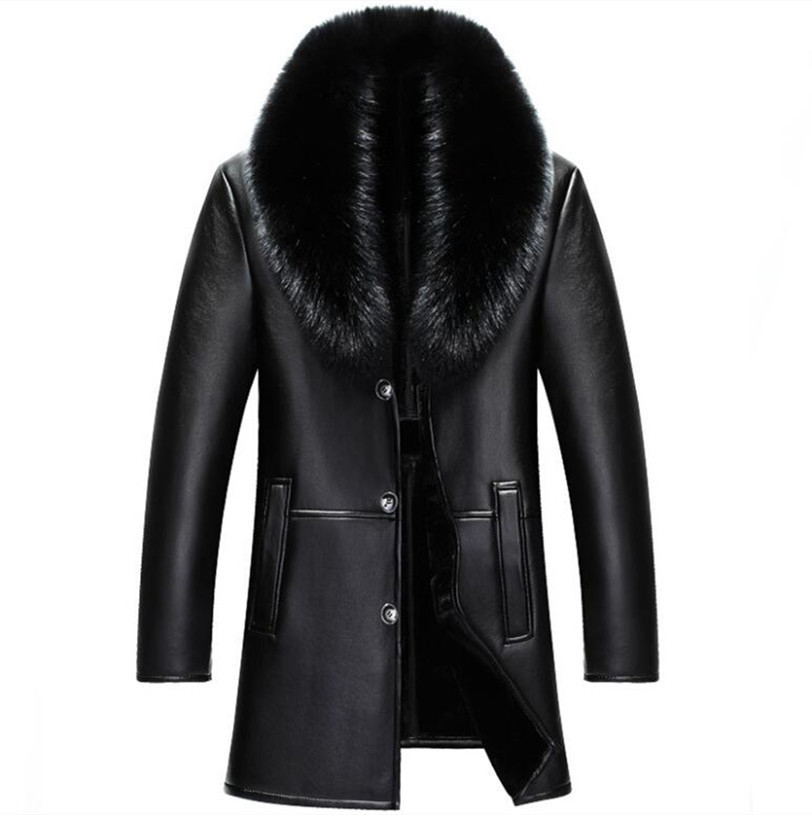 Men's Leather Faux Autumn Winter Real fur collar VNeck Men Long Style Sheep leather Male Fur Solid Color Outerwear Coat Thick Warm Parkas y230831