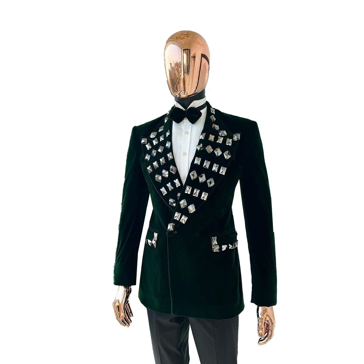 Luxury Crystal Beading Men Tuxedos Slim Fit Gorgeous Tailored Peaked Lapel Tuxedos Jacket 2 Pieces Male Costume Coat
