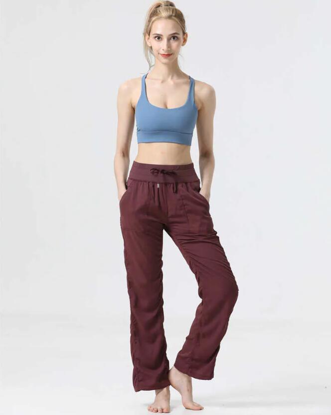 LU-256 Dance Studio Yoga Leggings Drawstring Gym Clothes Women's Sports Running Fiess Flare Pants