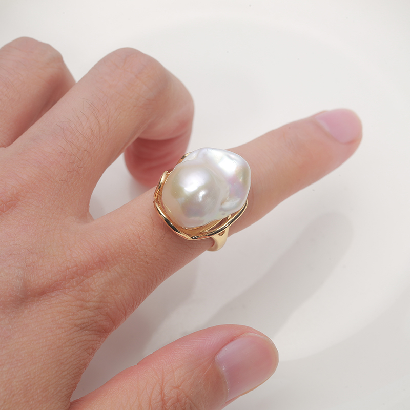 Wedding Rings 925 Sterling Silver Classic Natural Freshwater Baroque Large irregularity Pearl Ring 15 30MM adjustable size Fine jewelry RZ 230831